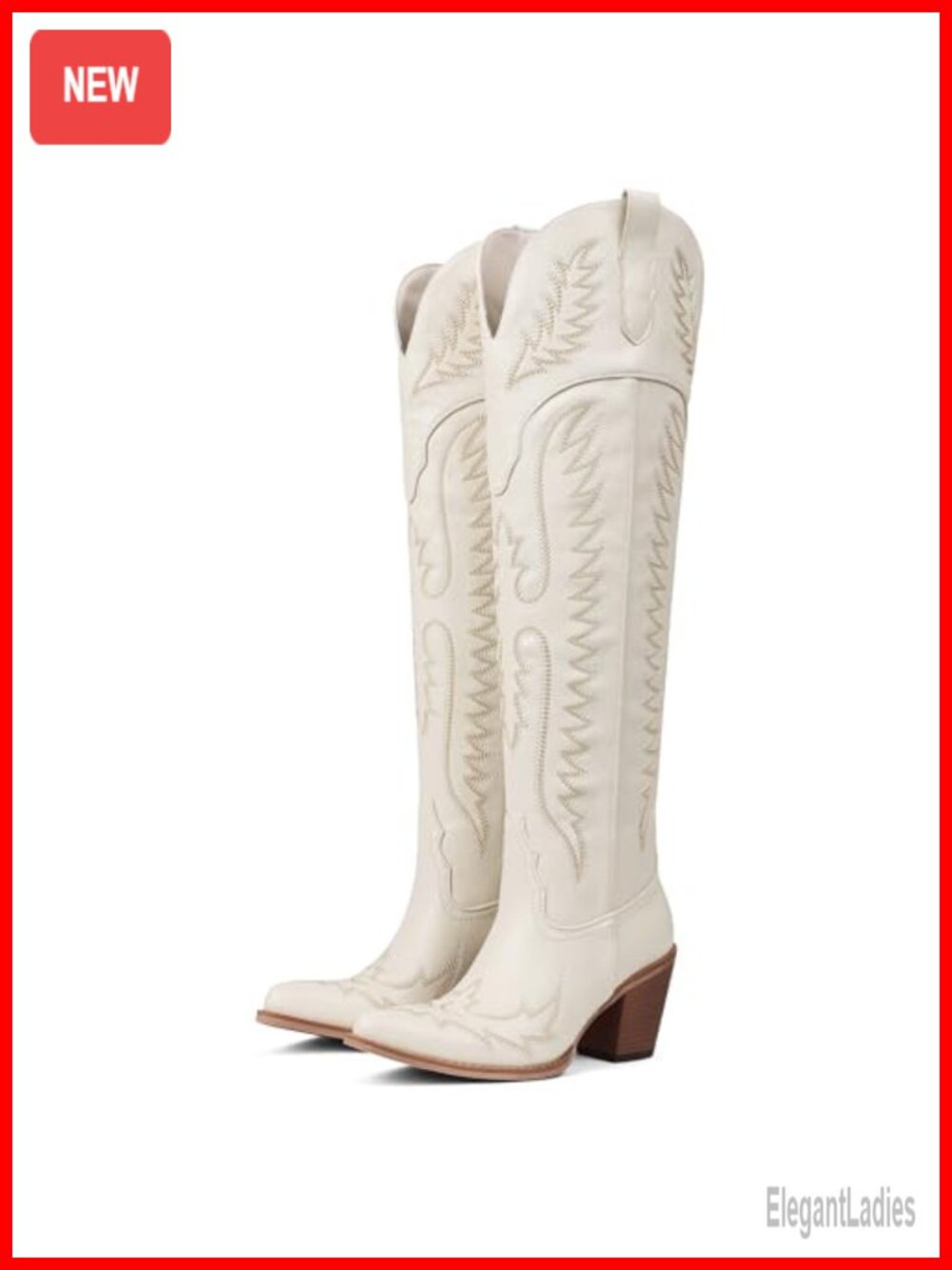 Faux Leather Over the Knee Cowboy Boots Pointed Toe Block Heel Women